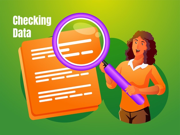 Checking data concept with magnifying glass symbol and document