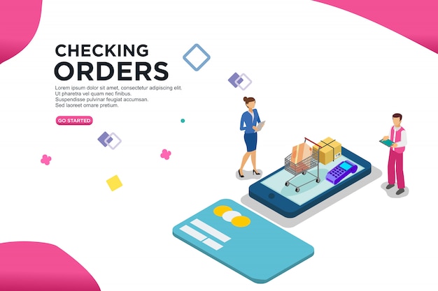 Vector checking orders isometric design