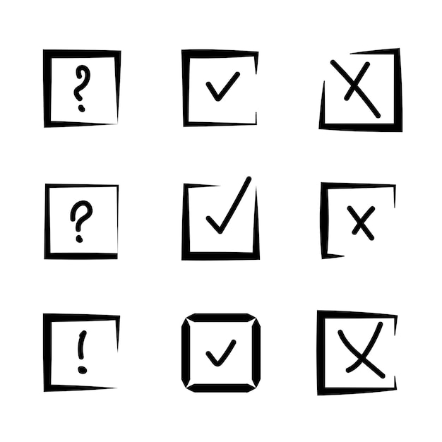 Vector checklist icon check marks yes and no buttons tick cross or question signs true or false