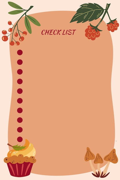 Checklist voor de herfst. organisator en schema met plaats voor notes. handgetekende hygge herfst gezellige elementen. planner sjabloon. scandinavische stijl. kan gebruiken voor planner, scrapbook, sheets, kladblok. vector