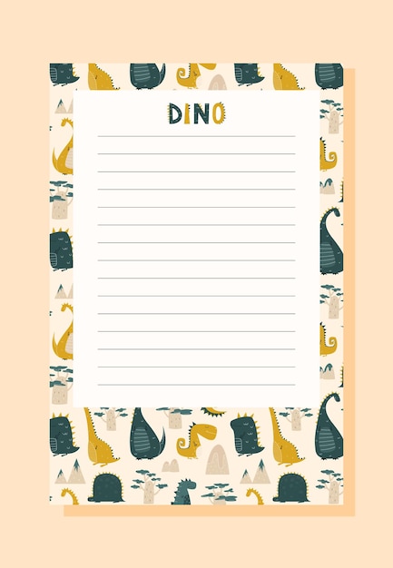 Checklist voor kinderen van notitieblok met dinosaurus
