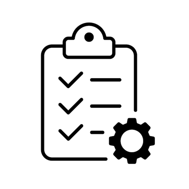 Vector checklist with check marks and gear linear checklist with check marks gear settings design vector icon