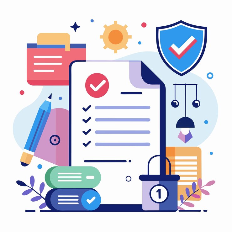 Vector a checklist with a lock and a shield symbolizing security and protection terms and conditions privacy policy legal notice corporate rules simple and minimalist flat vector illustration