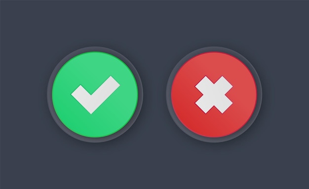 Checkmark button green yes and red no cross