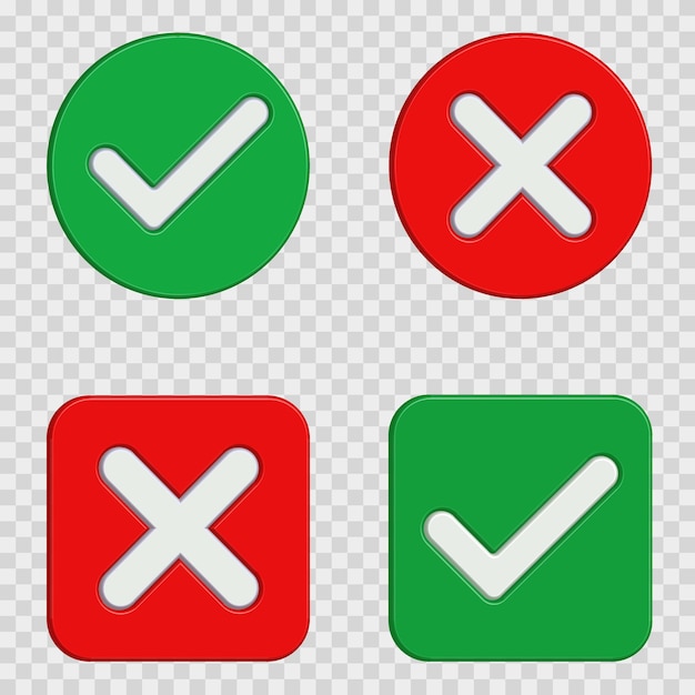 Checkmark and Cancel cross symbols button icon 3D Vector Illustration