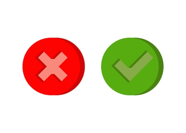 checkmark and cross buttons in 3d flat style
