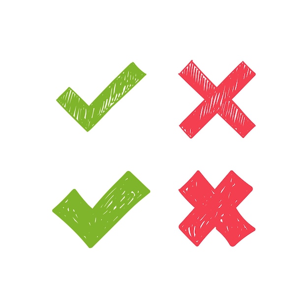 Checkmark doodle pictogrammen kruisen en tikken