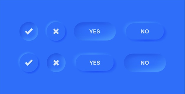 Checkmark icons buttons in blue neumorphism or approved and rejected icon with  neumorphic circle