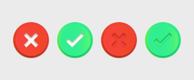 Vector checkmark icons buttons with green yes tick and red no cross or approved and rejected symbols