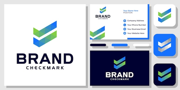 Checkmark Triangle Geometric Checklist Check Modern Up Logo Design with Business Card Template