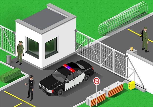Checkpoint van een geheime zone douane Militaire basis isometrische ingang