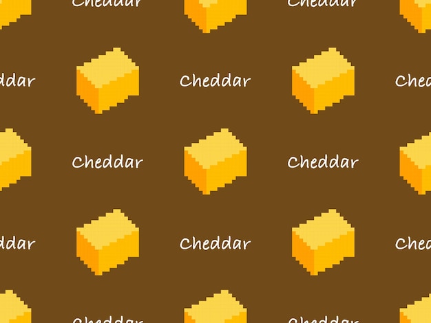 Cheddar cheese cartoon character seamless pattern on yellow background Pixel style