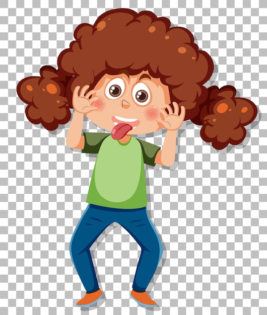 Vector cheecky girl cartoon character on grid background