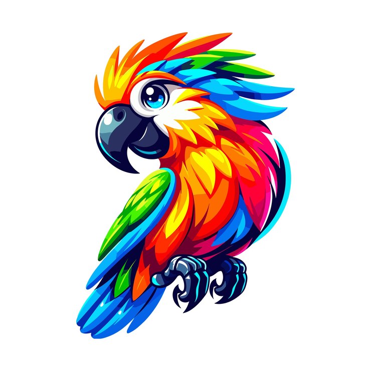 Vector a cheeky vibrant parrot perched playfully on a pristine white background