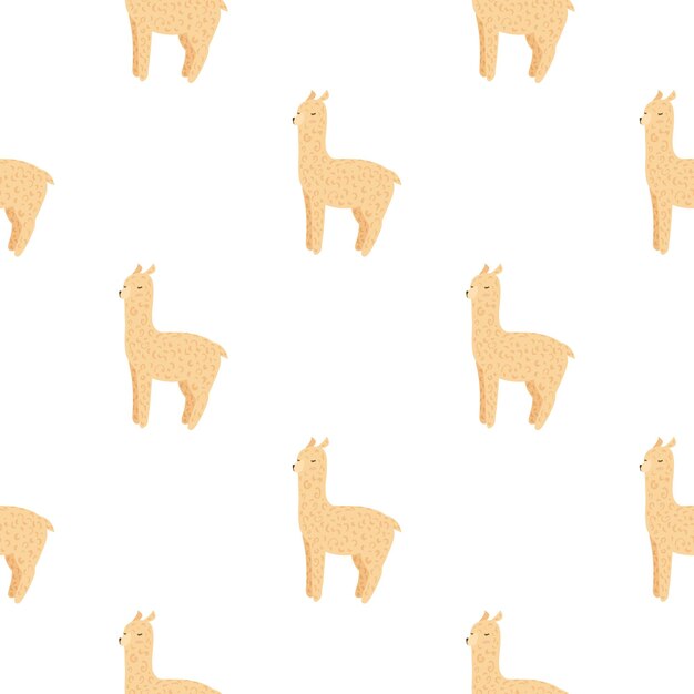 Cheerful alpaca seamless pattern background with funny llama in doodle style for fabric