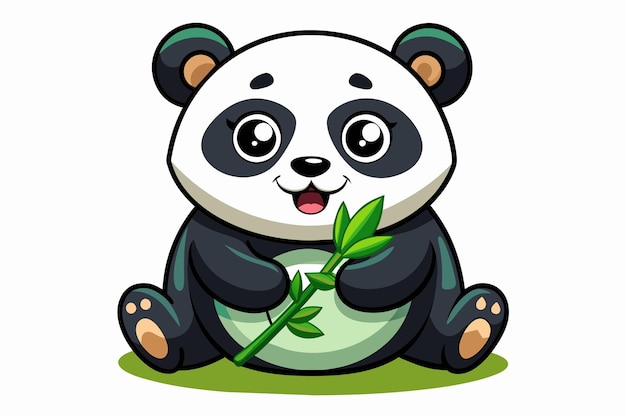 Cheerful baby panda with a smiling face with bamboo