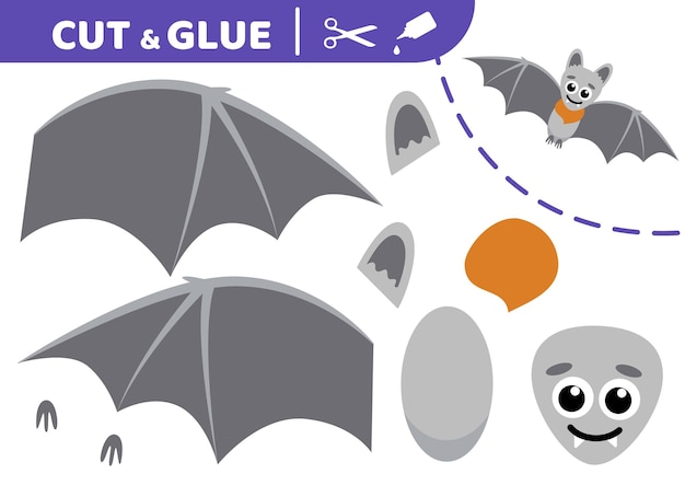Cheerful bat Cut and glue Halloween Application work Paper game Vector