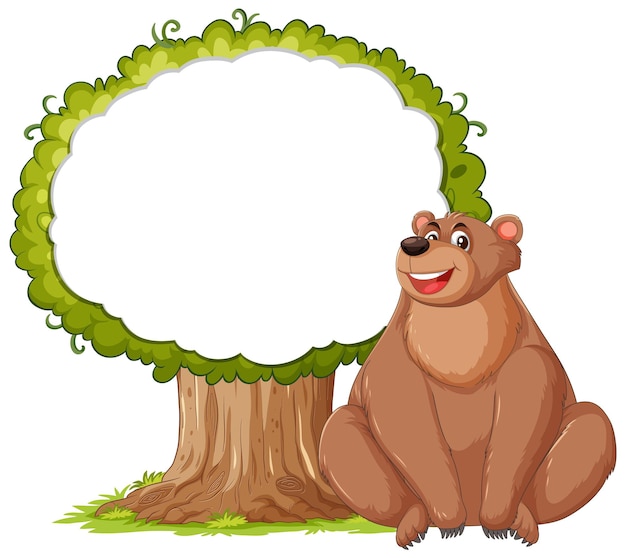 Vector cheerful bear under a leafy tree