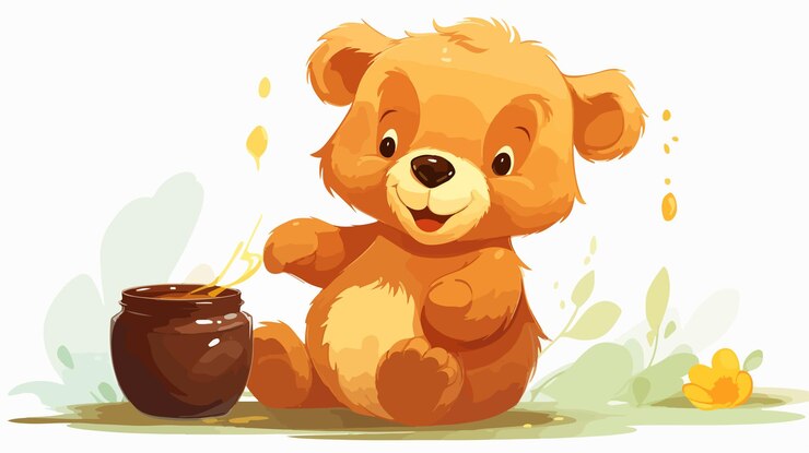 Vector cheerful bear smiling while holding sweet honey pot