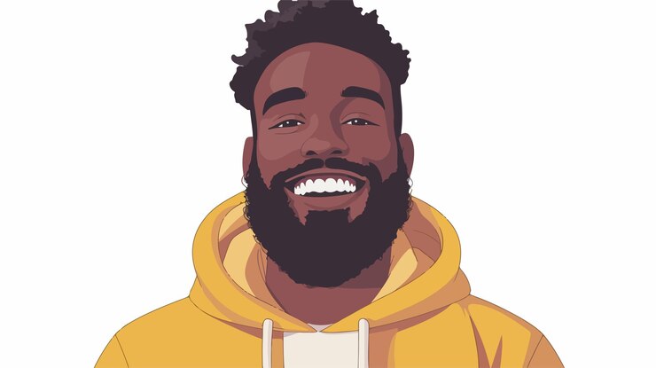 Vector cheerful bearded black man portrait adult smile for professional use
