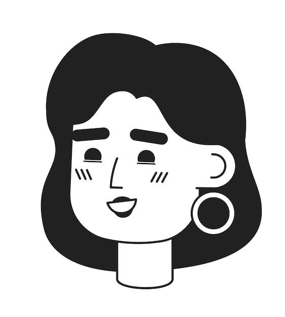 陽気な金髪女性モノクロ フラット線形文字頭編集可能なアウトライン手描き人間の顔のアイコン イヤリングを持つ女性起業家アニメーション 2D 漫画スポット ベクトル アバター イラスト