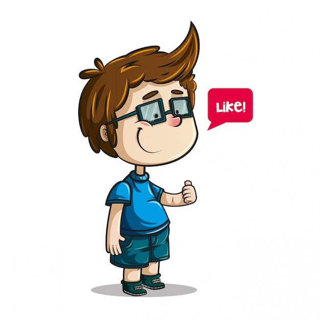 Vector cheerful boy with glasses with thumbs up