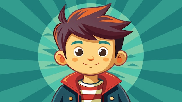 Cheerful Cartoon Boy With Spiky Hair and Striped Shirt