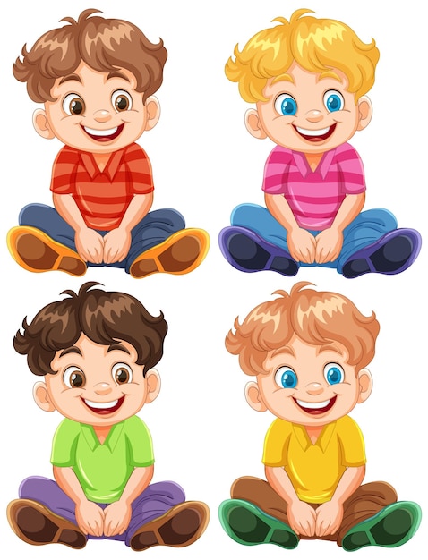 Vector cheerful cartoon boys sitting