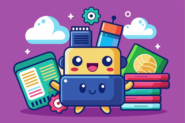 A cheerful cartoon character represents memory storage amidst 
