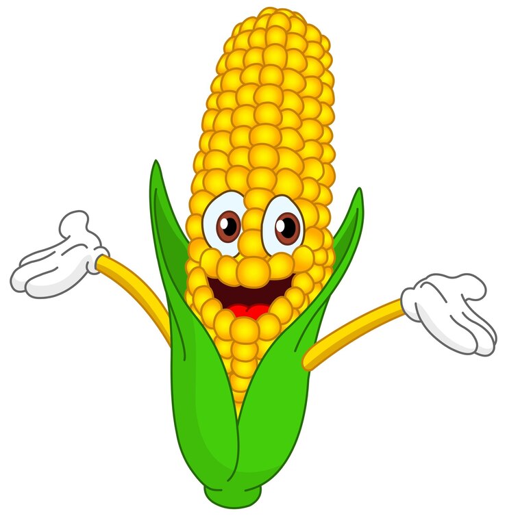 Vector cheerful cartoon corn raising his hands