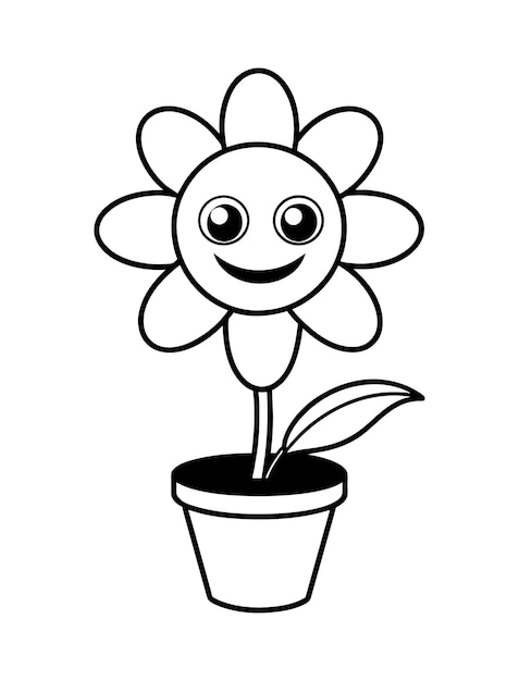 Vector cheerful cartoon flower with big eyes a line art