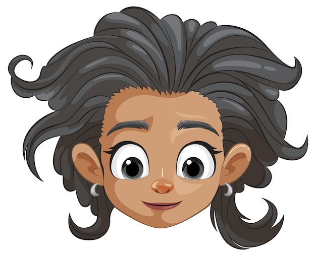 Vector cheerful cartoon girl with curly hair