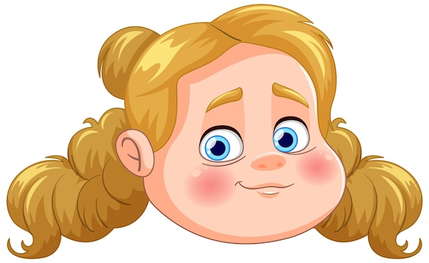 Vector cheerful cartoon girl with pigtails