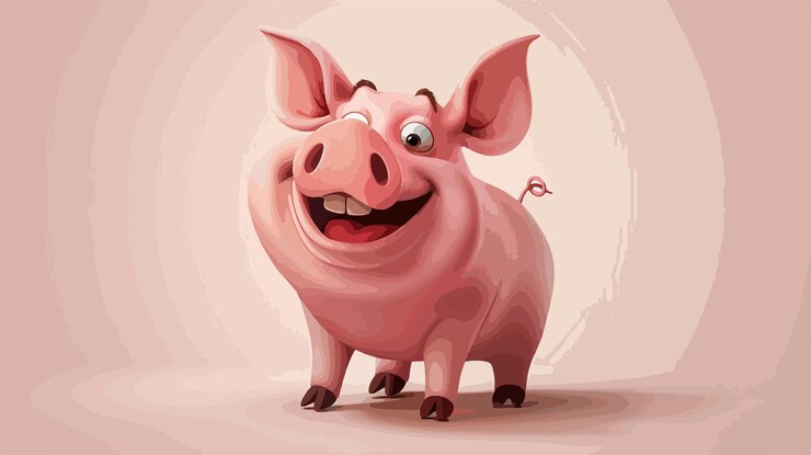Vector cheerful cartoon pig character standing with a smile