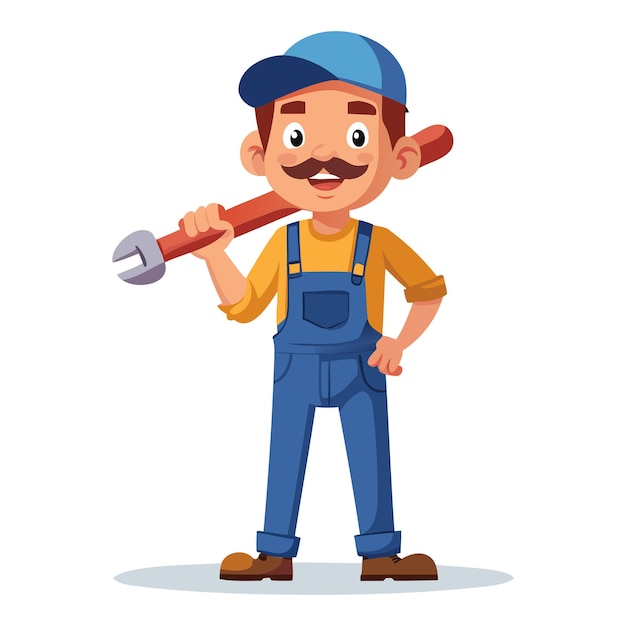 cheerful cartoon plumber vector illustration