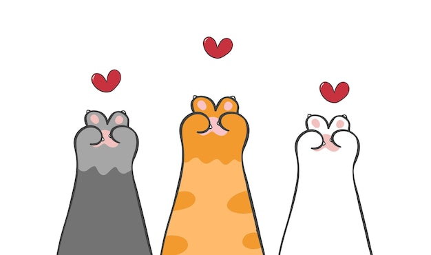 Vector cheerful cat paws with victory gesture in a whimsical doodle art style perfect for conveying teamwork determination and motivation ideal for cat lovers and animal enthusiasts