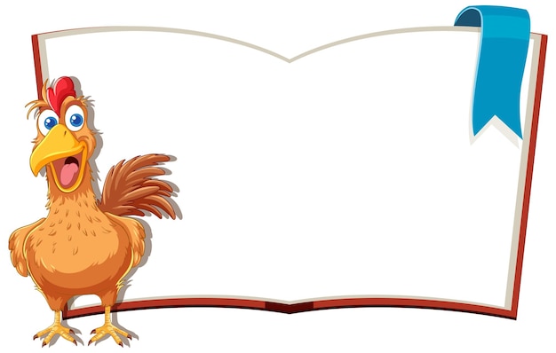 Vector cheerful chicken with open book illustration