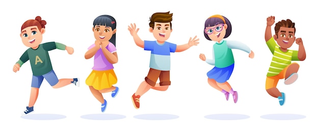 Group of cheerful children in a jump cartoon Vector Image