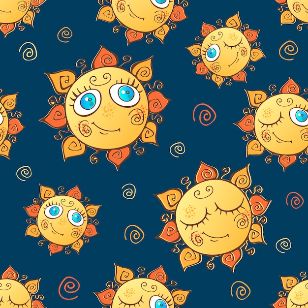 Cheerful children's seamless pattern with suns.