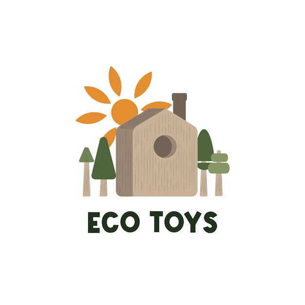 Логотип векторной иллюстрации веселого детского деревянного домика