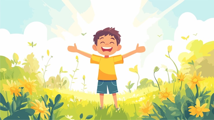 Vector cheerful childrens day concept with happy little boy character smiling suitable for educational and
