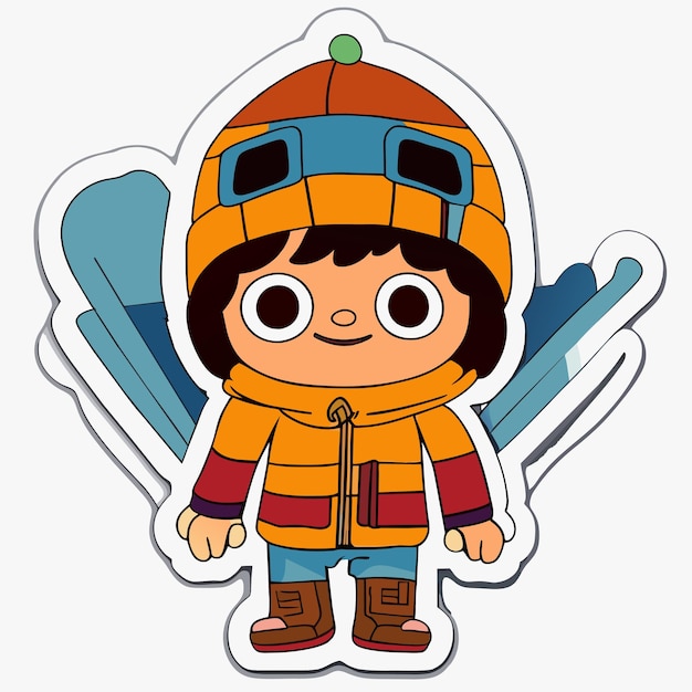 Cheerful chubby in inverno beanie cappello disegnato a mano sticker cartone animato icona concetto illustrazione isolata