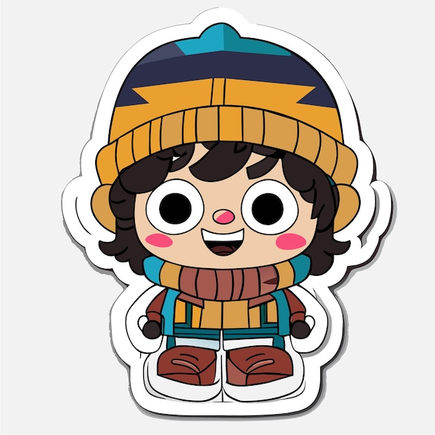 Vector cheerful chubby in winter beanie hat hand drawn cartoon sticker icon concept isolated illustration