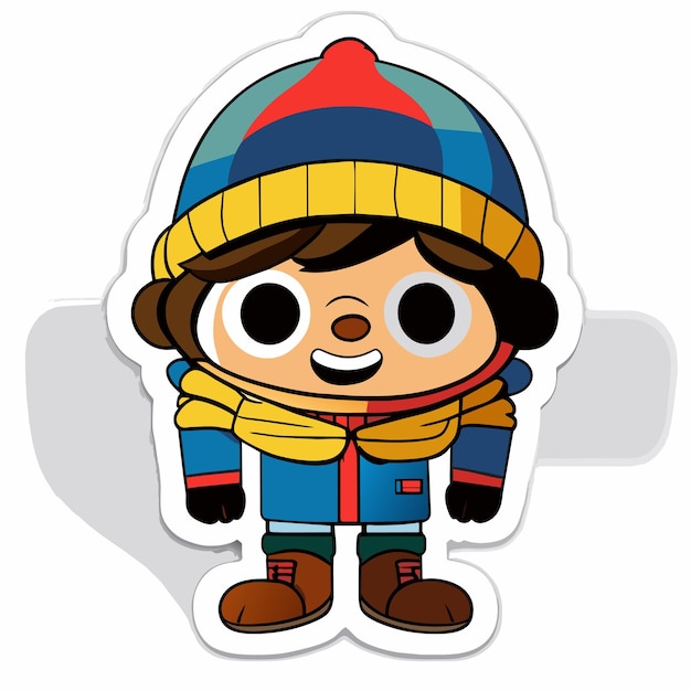 Cheerful chubby in winter beanie hat hand drawn cartoon sticker icon concept isolated illustration