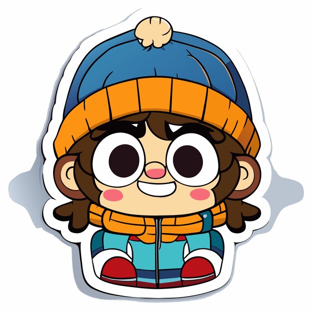 Vector cheerful chubby in winter beanie hat hand drawn cartoon sticker icon concept isolated illustration