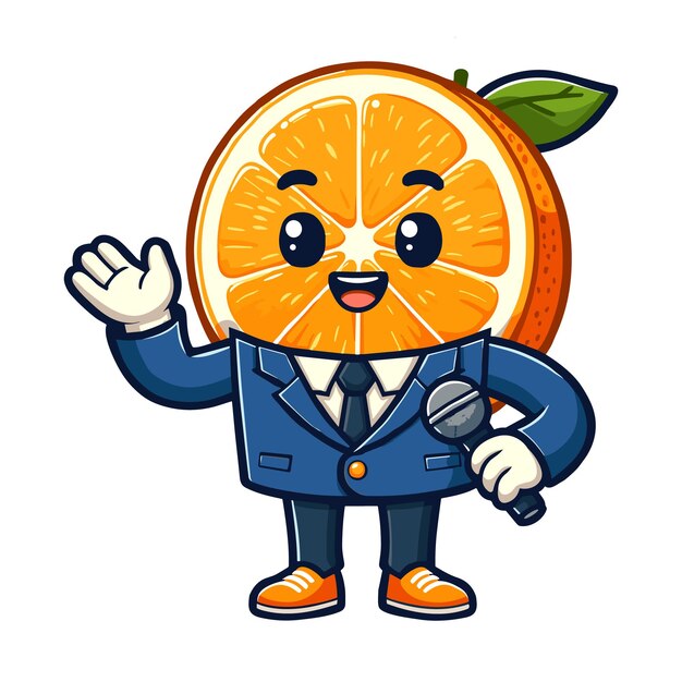 Vector cheerful citrus character friendly orange mascot in business attire