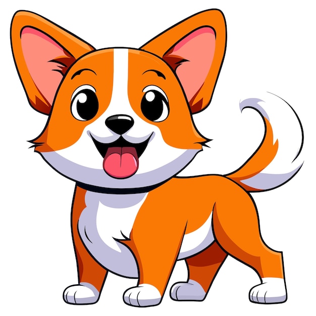 Vector cheerful corgi dog standing hand drawn cartoon sticker icon concept isolated illustration