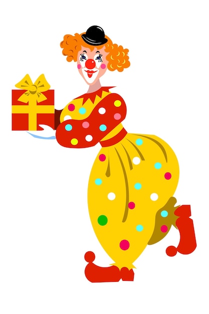 Cheerful cute clowness in yellow clothes  Vector