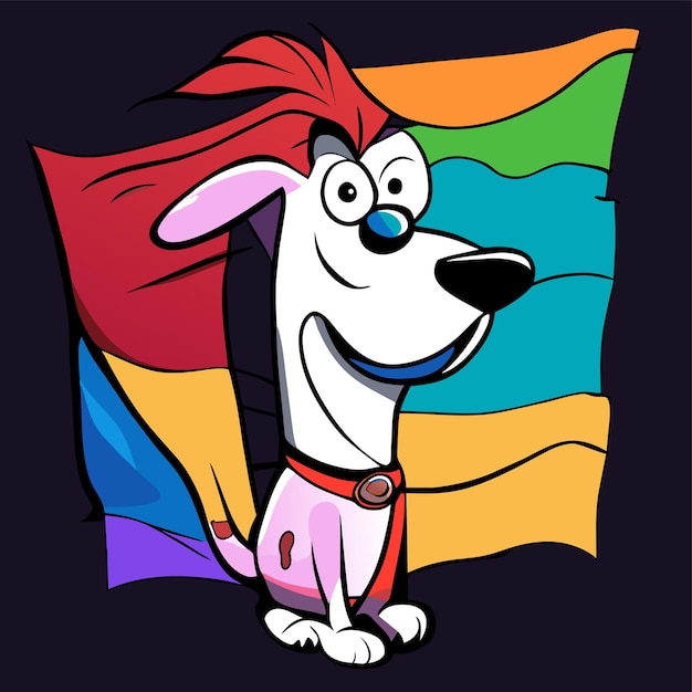 Vettore cane carino allegro disegnato a mano, piatto, elegante, adesivo di cartone animato, icona, concetto, illustrazione isolata