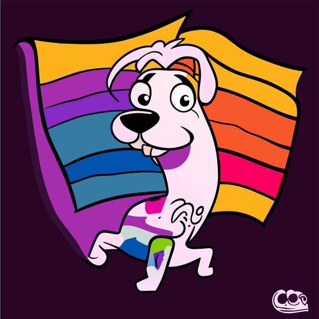 Vettore cane carino allegro disegnato a mano, piatto, elegante, adesivo di cartone animato, icona, concetto, illustrazione isolata